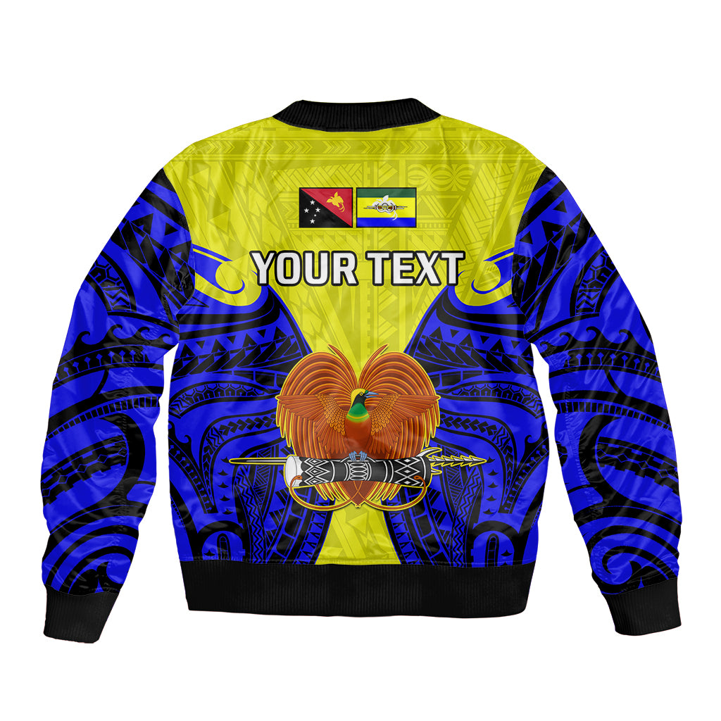 (Custom Personalised) Papua New Guinea Sleeve Zip Bomber Jacket Morobe Province Mix Coat Of Arms Polynesian Art LT14 - Polynesian Pride