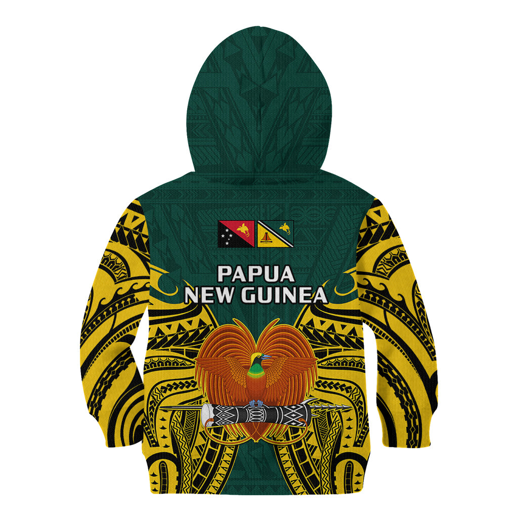 Papua New Guinea Kid Hoodie Jiwaka Province Mix Coat Of Arms Polynesian Art LT14 Zip Hoodie Green - Polynesian Pride