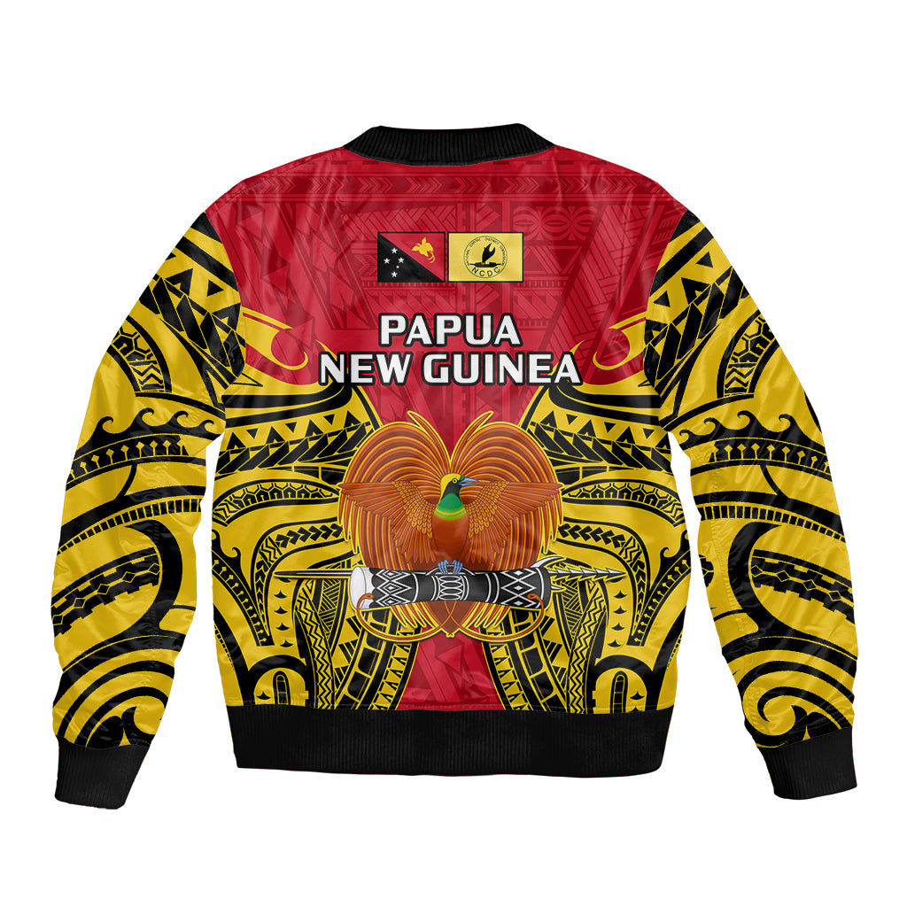 Papua New Guinea Sleeve Zip Bomber Jacket National Capital District Mix Coat Of Arms Polynesian Art LT14 - Polynesian Pride
