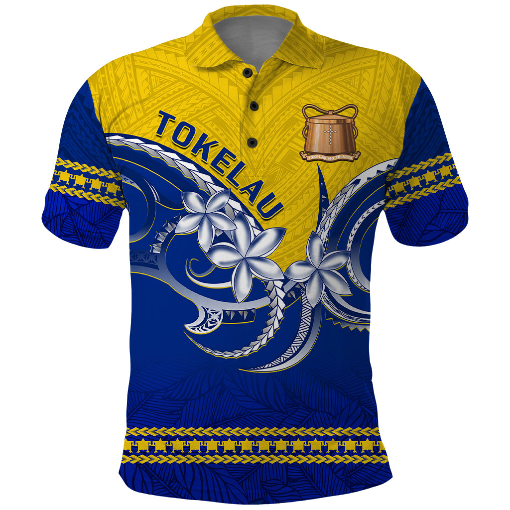 Personalised Tokelau Polo Shirt Tokelauan Tatau Plumeria Special Style LT14 Blue - Polynesian Pride