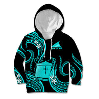 Tokelau Kid Hoodie Tokelauan Tatau With Badge Light Turquoise LT14 Hoodie Turquoise - Polynesian Pride