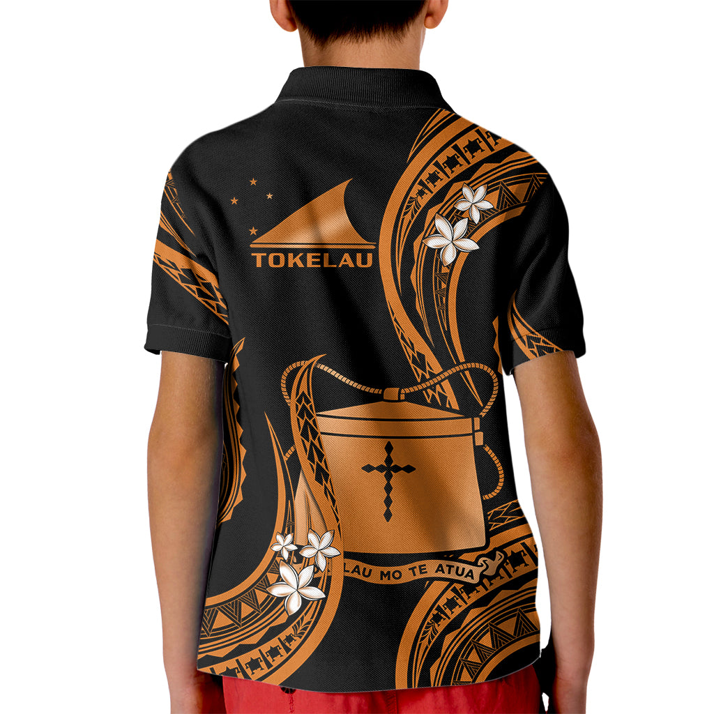 Tokelau Kid Polo Shirt Tokelauan Tatau With Badge Gold LT14 - Polynesian Pride