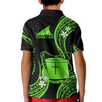 Tokelau Kid Polo Shirt Tokelauan Tatau With Badge Green LT14 - Polynesian Pride