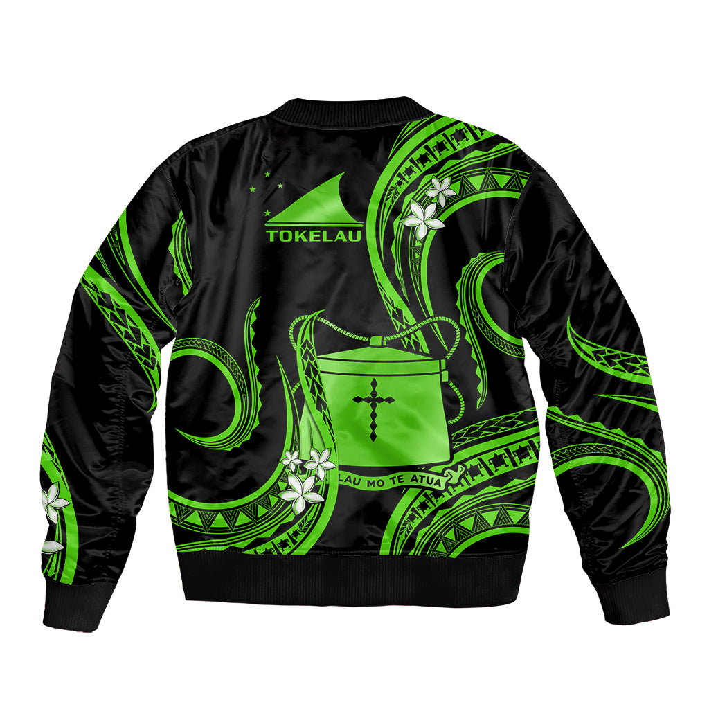Tokelau Sleeve Zip Bomber Jacket Tokelauan Tatau With Badge Green LT14 - Polynesian Pride