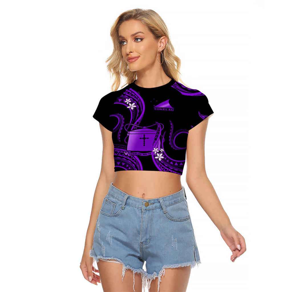 Tokelau Raglan Cropped T Shirt Tokelauan Tatau With Badge Purple LT14 Female Purple - Polynesian Pride