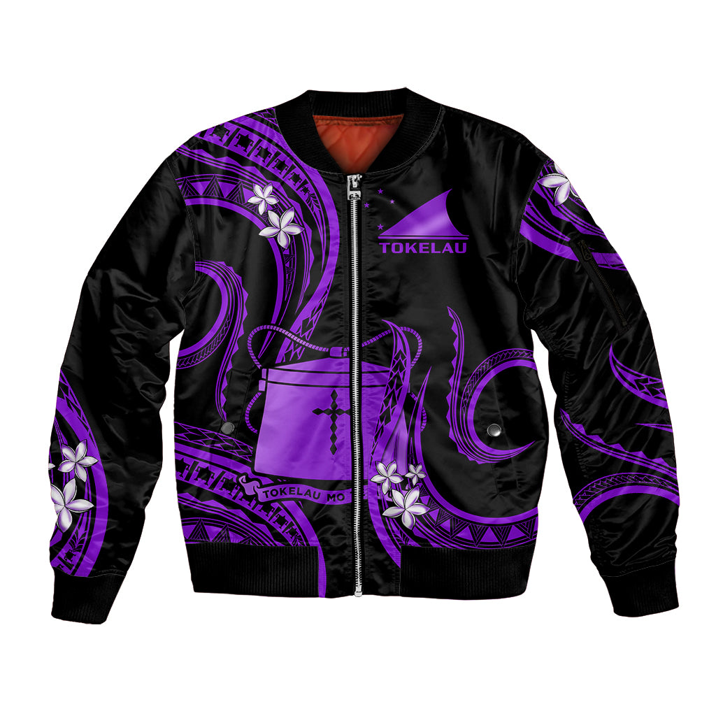 Tokelau Sleeve Zip Bomber Jacket Tokelauan Tatau With Badge Purple LT14 Unisex Purple - Polynesian Pride