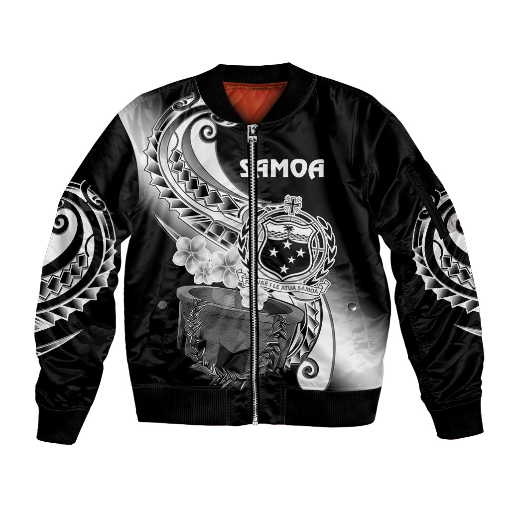 (Custom Personalised) Samoa Sleeve Zip Bomber Jacket Ula Fala Kava Bowl Plumeria Polynesian Black LT14 Unisex Black - Polynesian Pride