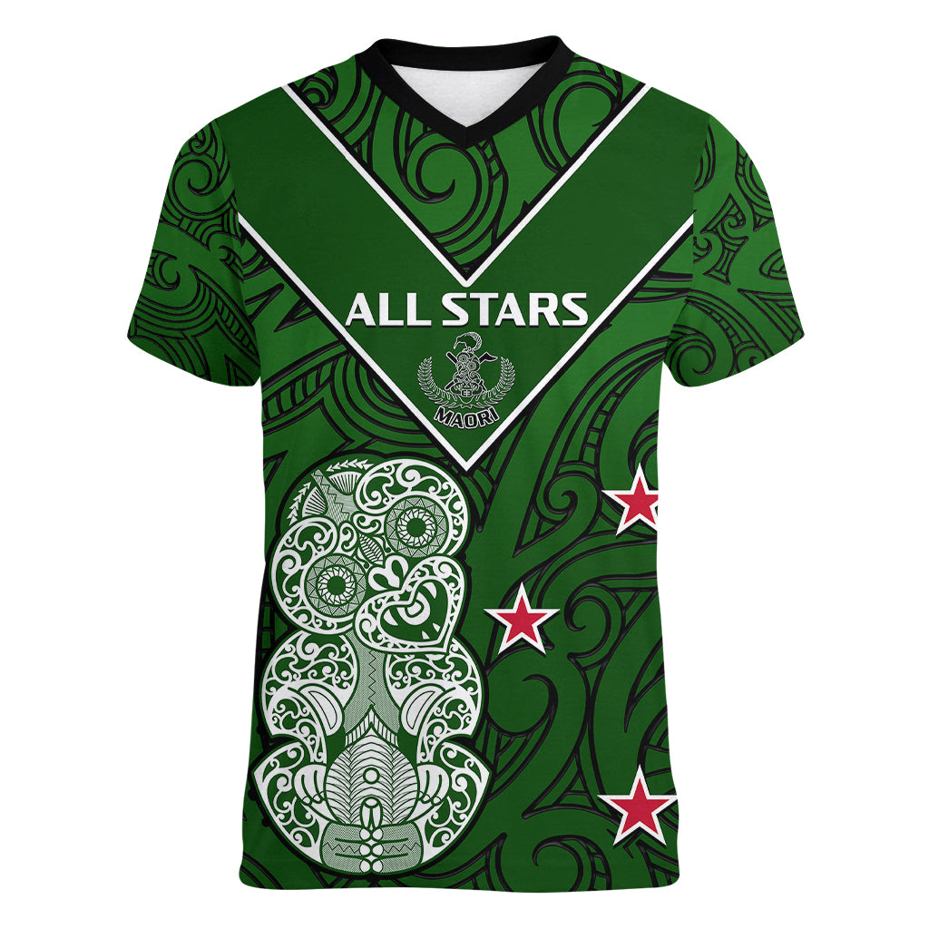 (Custom Text And Number) Aotearoa Rugby Women V Neck T Shirt All Stars New Zealand Tiki Maori LT14 - Polynesian Pride