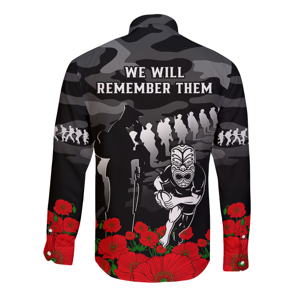 New Zealand ANZAC Rugby Long Sleeve Button Shirt Silver Fern All Black Camouflage Mix Poppy LT14 - Polynesian Pride