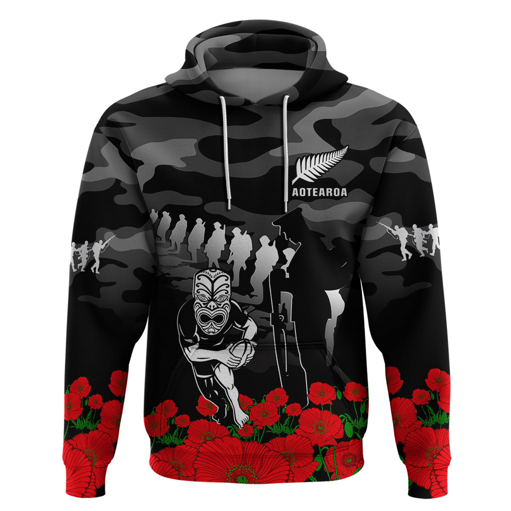 (Custom Text and Number) New Zealand ANZAC Rugby Hoodie Silver Fern All Black Camouflage Mix Poppy LT14 - Polynesian Pride