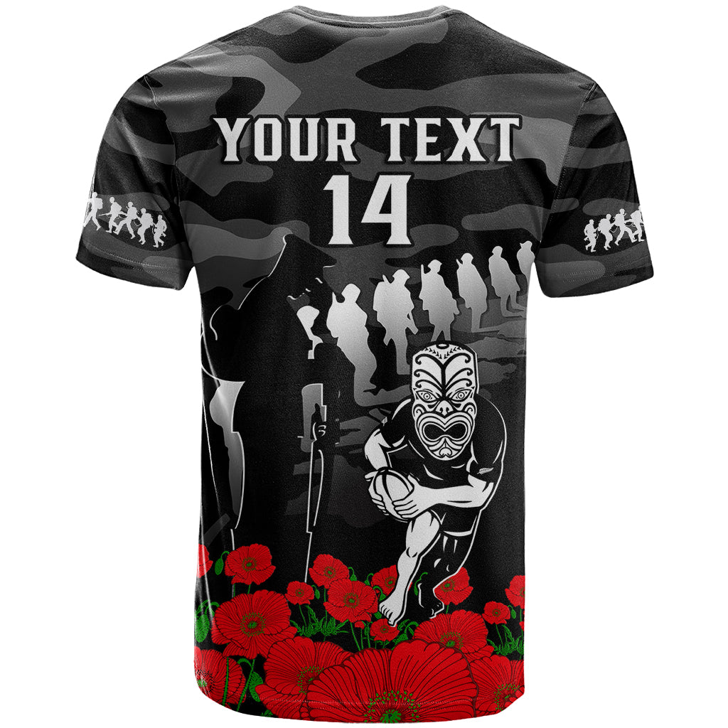 (Custom Text and Number) New Zealand ANZAC Rugby T Shirt Silver Fern All Black Camouflage Mix Poppy LT14 - Polynesian Pride