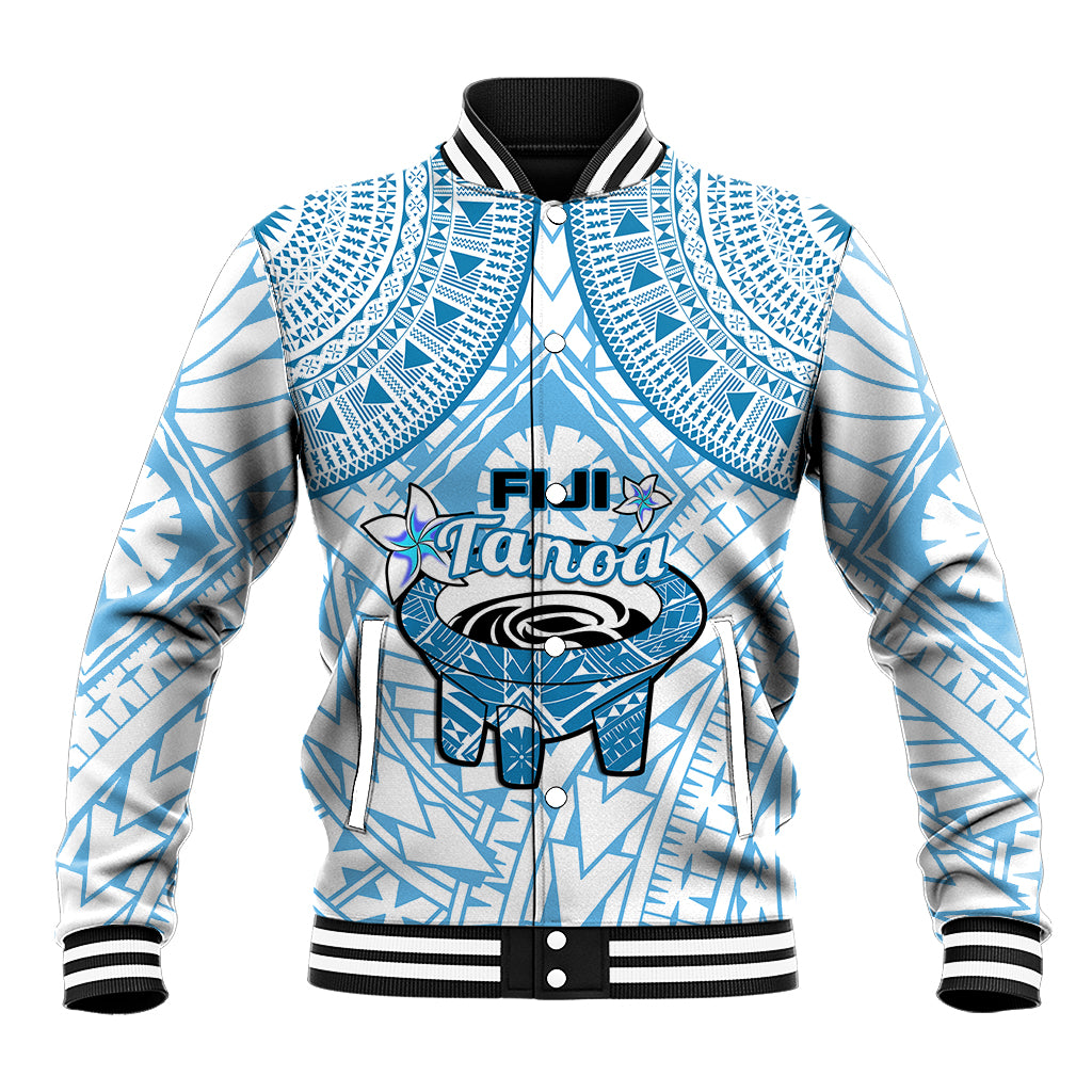 Fiji Tanoa Baseball Jacket Kava Bowl Fijian Tapa Blue Pattern LT14 Unisex Blue - Polynesian Pride