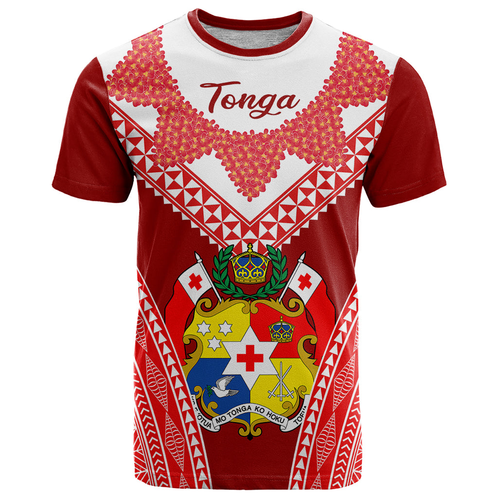 Tonga Heilala Flowers T Shirt Tongan Ngatu White Special Verison LT14 Red - Polynesian Pride