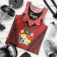 (Custom Personalised) Tonga Heilala Flowers Men Tank Top Tongan Ngatu Black Special Verison LT14 Red - Polynesian Pride