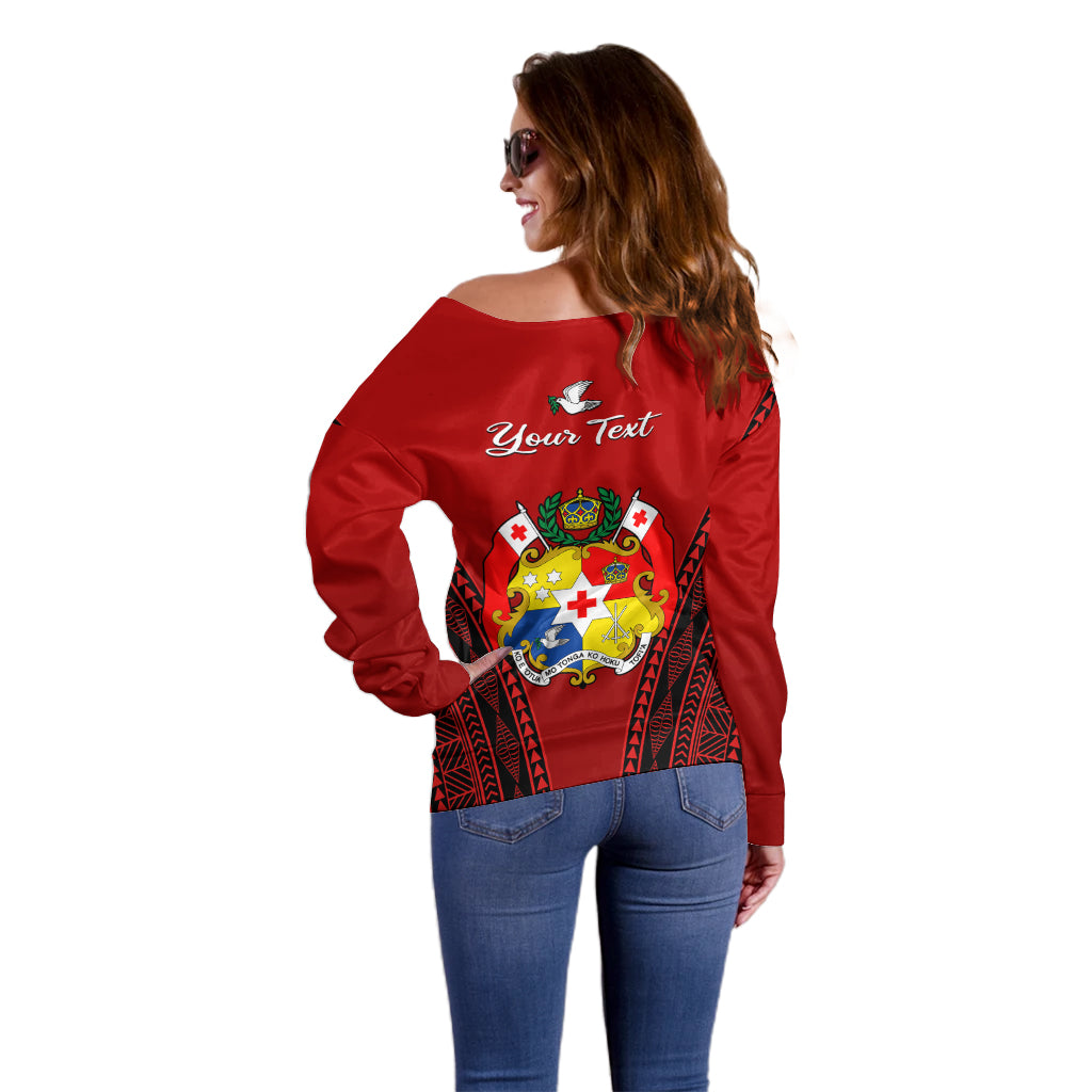 (Custom Personalised) Tonga Heilala Flowers Off Shoulder Sweater Tongan Ngatu Black Special Verison LT14 - Polynesian Pride