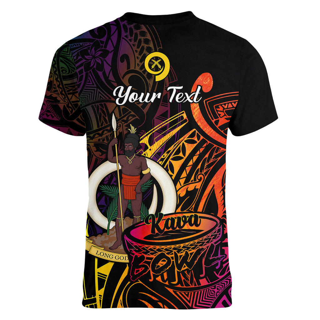 (Custom Personalised) Vanuatu Women V Neck T Shirt Kava Bowl Mix Polynesian Gradient Style LT14 - Polynesian Pride