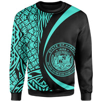 Hawaii Coat Of Arms Polynesian Crewneck Sweatshirt - Turquoise - Circle Style - Polynesian Pride
