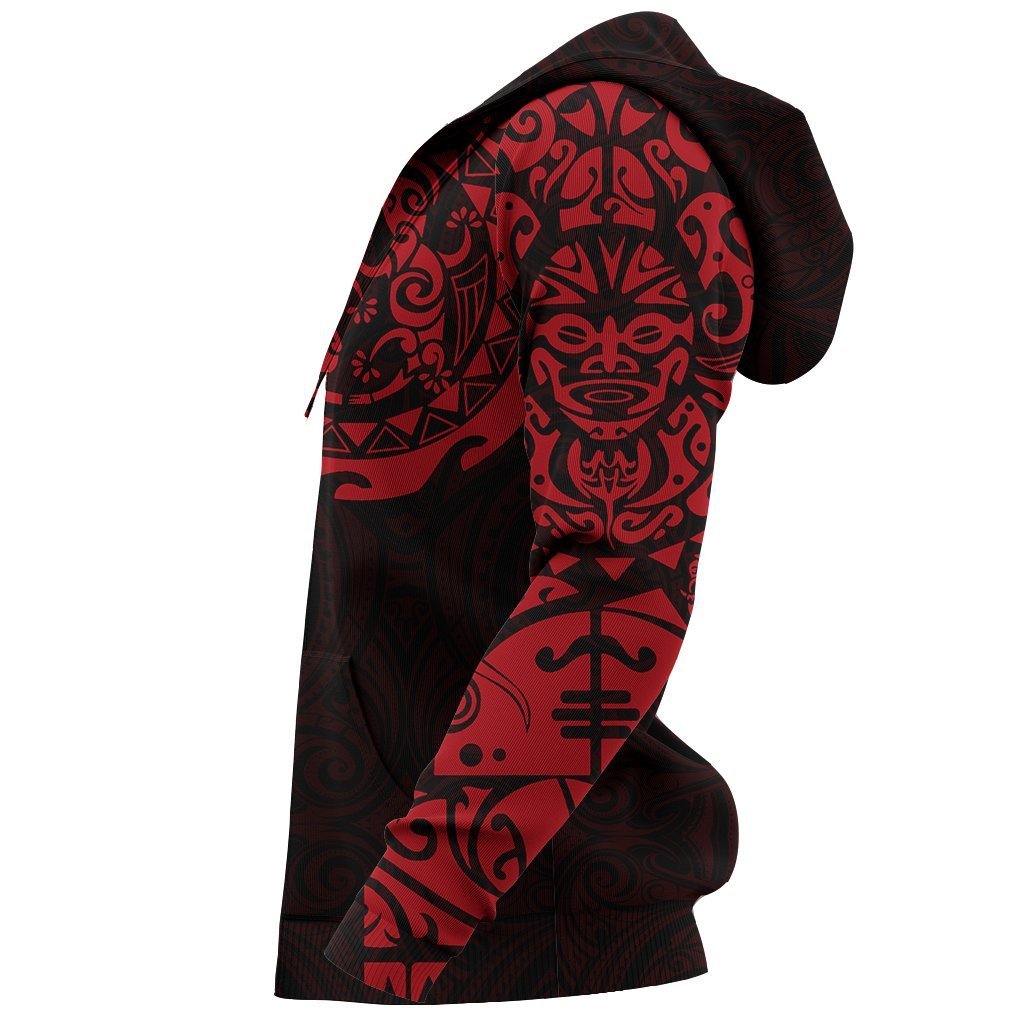 Maori Tangaroa Tattoo New Zealand Custom Hoodie Red - Polynesian Pride