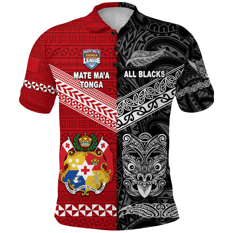 Tonga New Zealand Rugby Polo Shirt Mate Maa Ngatu and Maori All Black Together LT8 Kid - Polynesian Pride