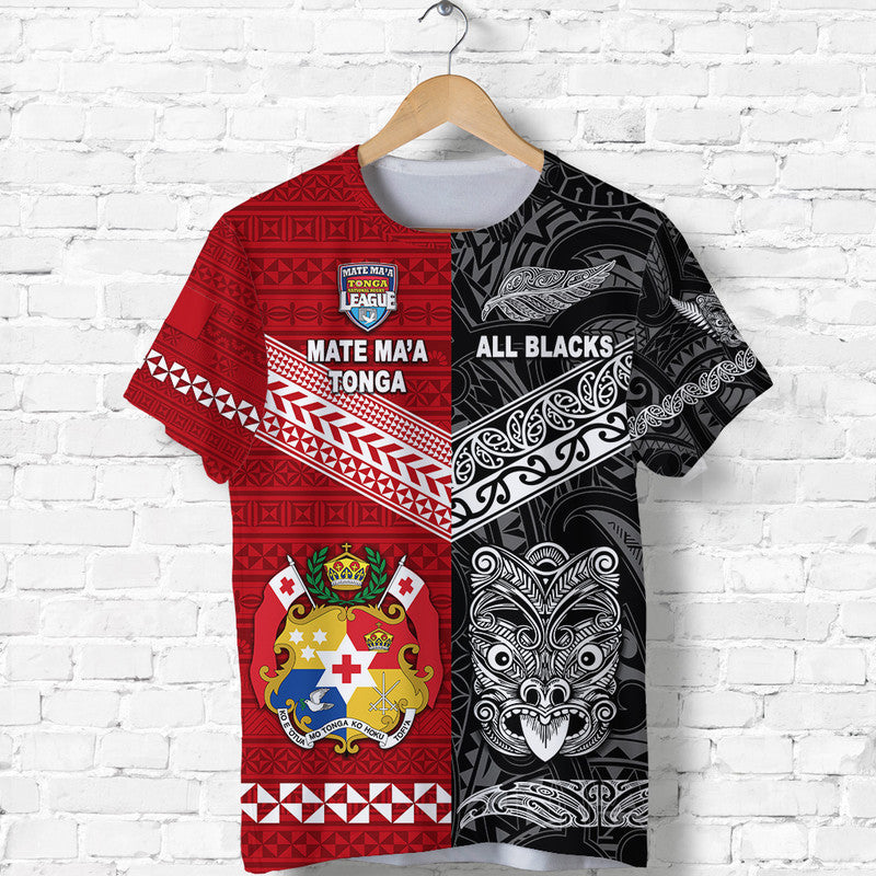 Custom Mate Maa Tonga Ngatu and New Zealand Maori All Black Aboriginal T Shirt Rugby Together LT8 Kid - Polynesian Pride
