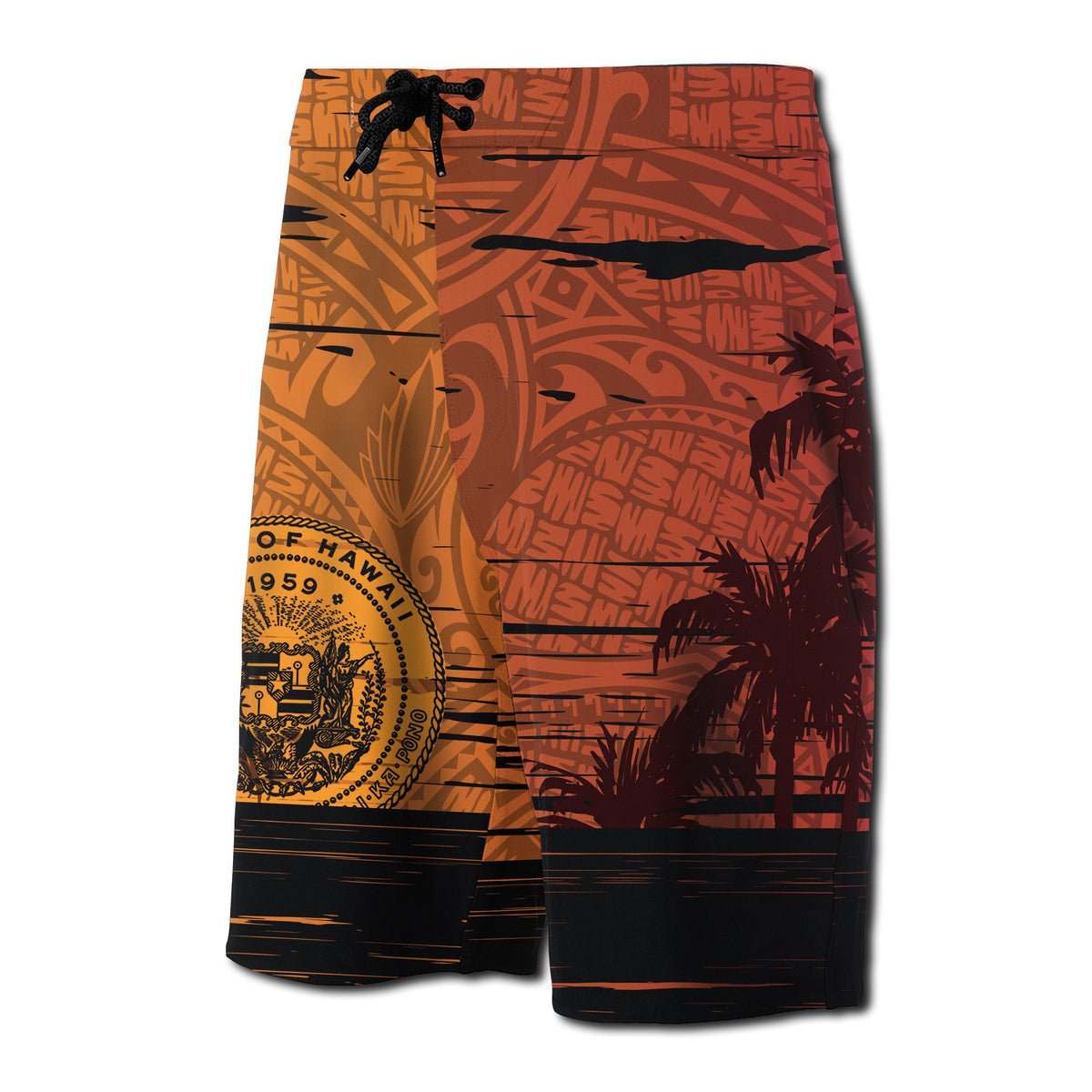 Hawaii Sunset Coat Of Arm Polynesian Board Short - Polynesian Pride
