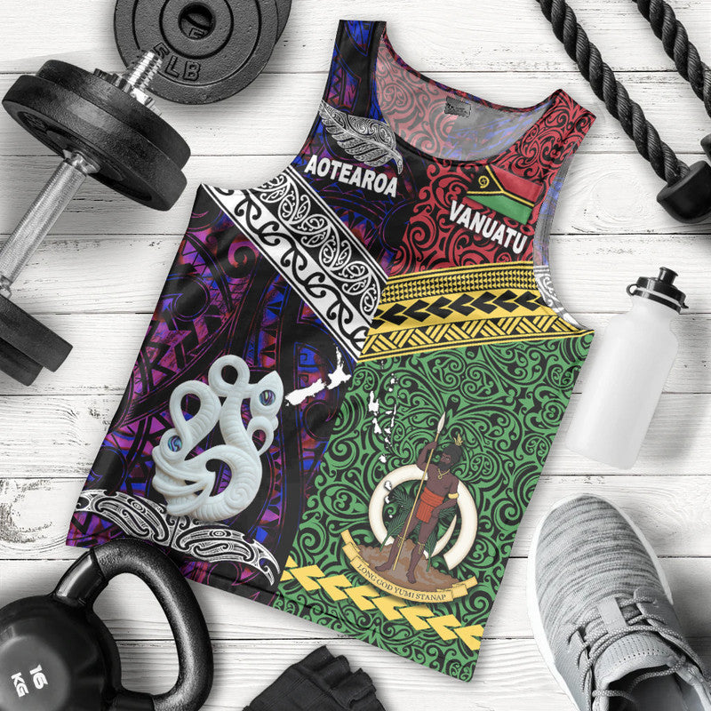 New Zealand And Vanuatu Men Tank Top Together - Purple LT8 - Polynesian Pride