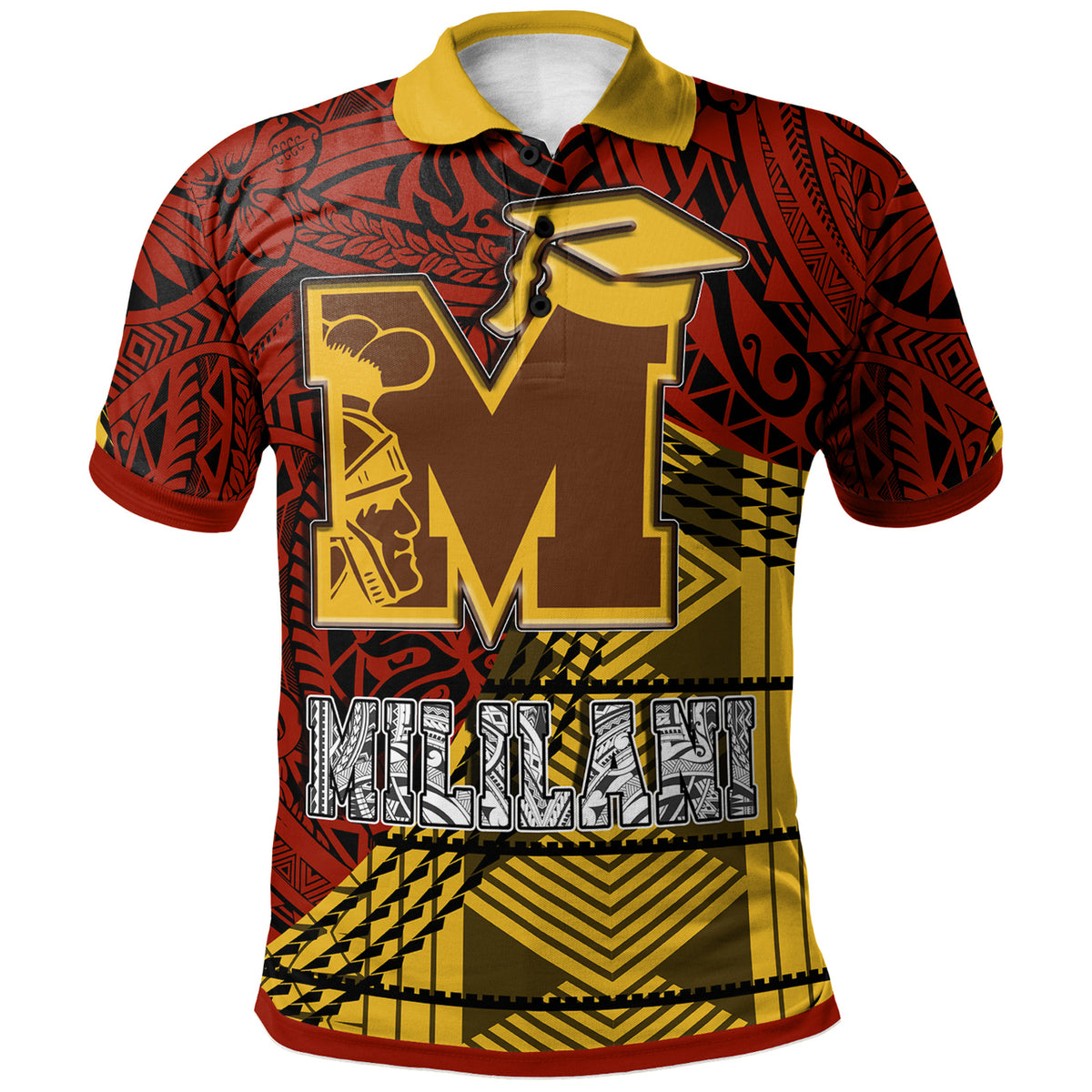 Hawaii Mililani High School Custom Polo Shirt Mililani High School Polynesian Pattern LT10 Red Yellow - Polynesian Pride