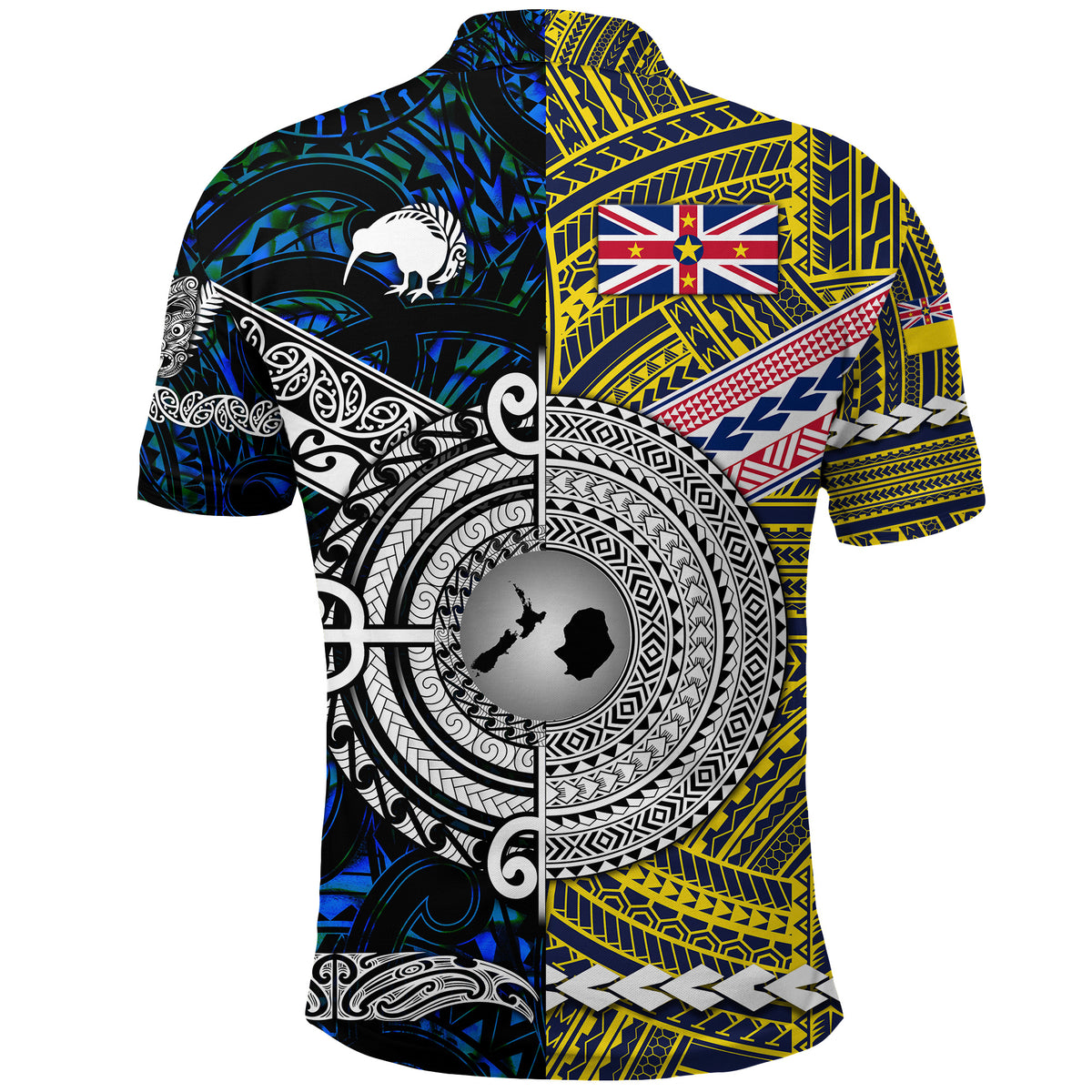 New Zealand Niue Polo Shirt Maori and Polynesian Together Blue LT8 - Polynesian Pride