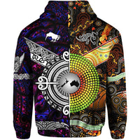 Custom New Zealand Australia Zip Hoodie for Kid Maori and Aboriginal Together Purple LT8 - Polynesian Pride