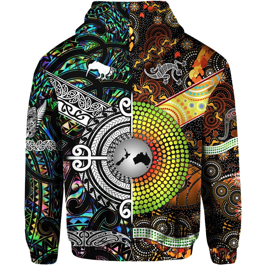 New Zealand Australia Zip Hoodie for Kid Maori and Aboriginal Together Paua Shell LT8 - Polynesian Pride