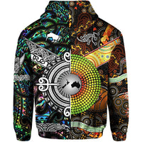 New Zealand Australia Zip Hoodie for Kid Maori and Aboriginal Together Paua Shell LT8 - Polynesian Pride