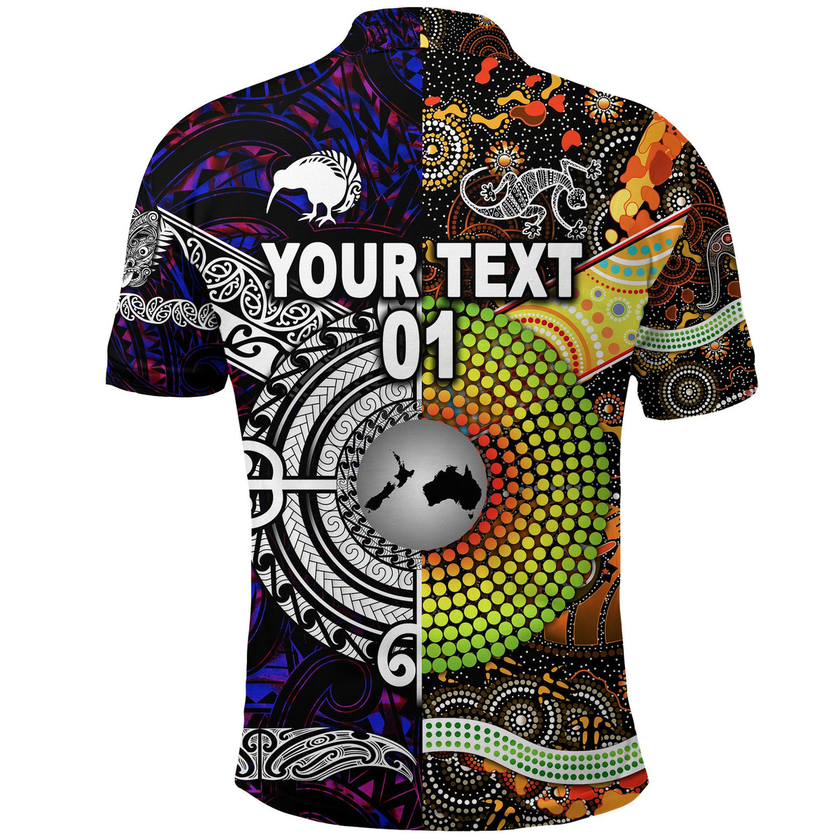 Custom New Zealand Australia Polo Shirt Maori and Aboriginal Together Purple, Custom Text and Number LT8 - Polynesian Pride