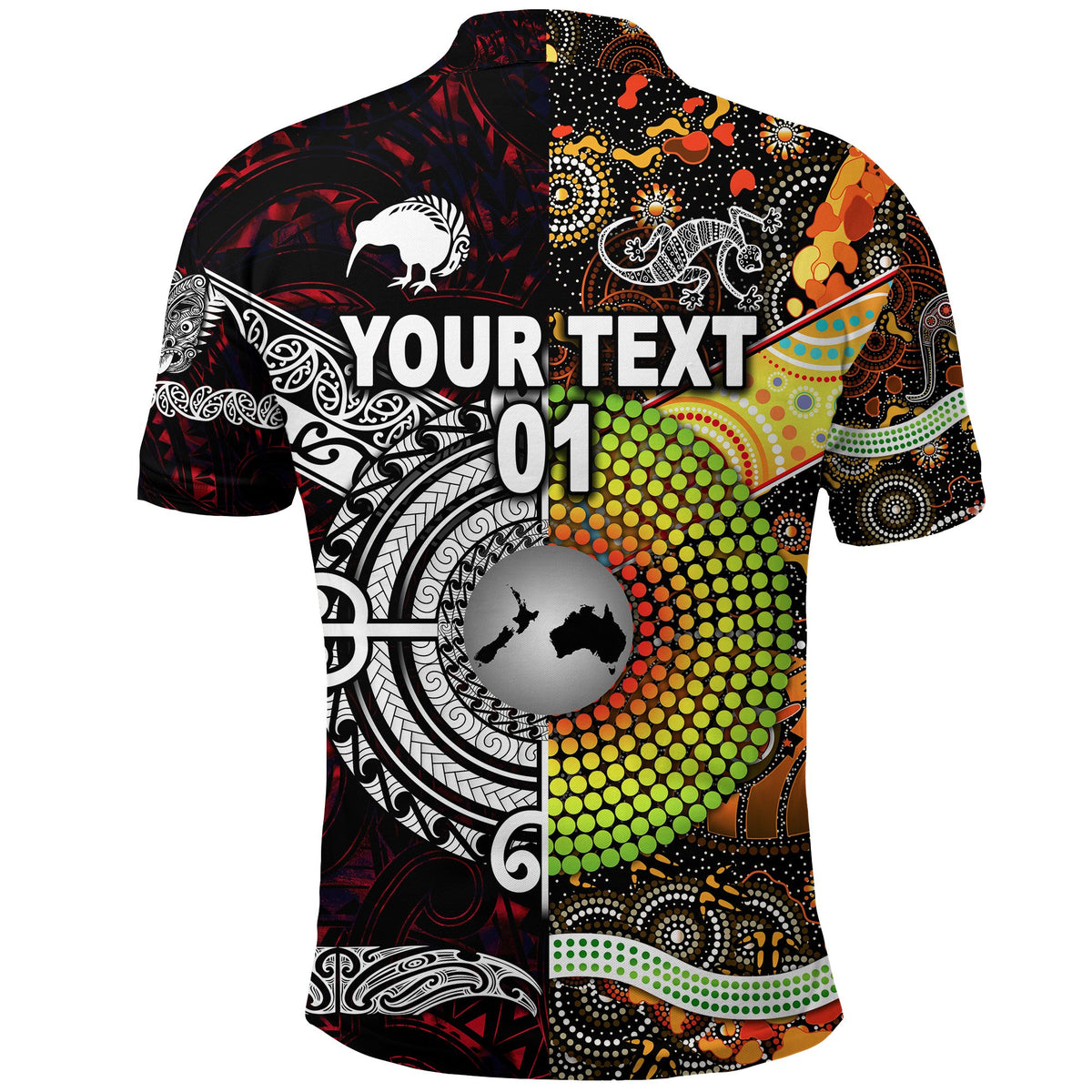 Custom New Zealand Australia Polo Shirt Maori and Aboriginal Together Red, Custom Text and Number LT8 - Polynesian Pride