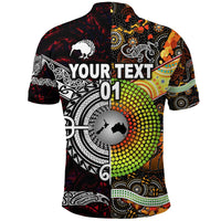 Custom New Zealand Australia Polo Shirt Maori and Aboriginal Together Red, Custom Text and Number LT8 - Polynesian Pride
