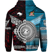 New Zealand Fiji Zip Hoodie Maori and Tapa Together Red LT8 - Polynesian Pride