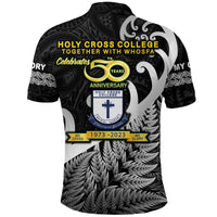 Whosfa Celebrates HCC Anniversary Fiji New Zealand Maori Polo Shirt Silver Fern Koru Vibes Black LT8 - Polynesian Pride