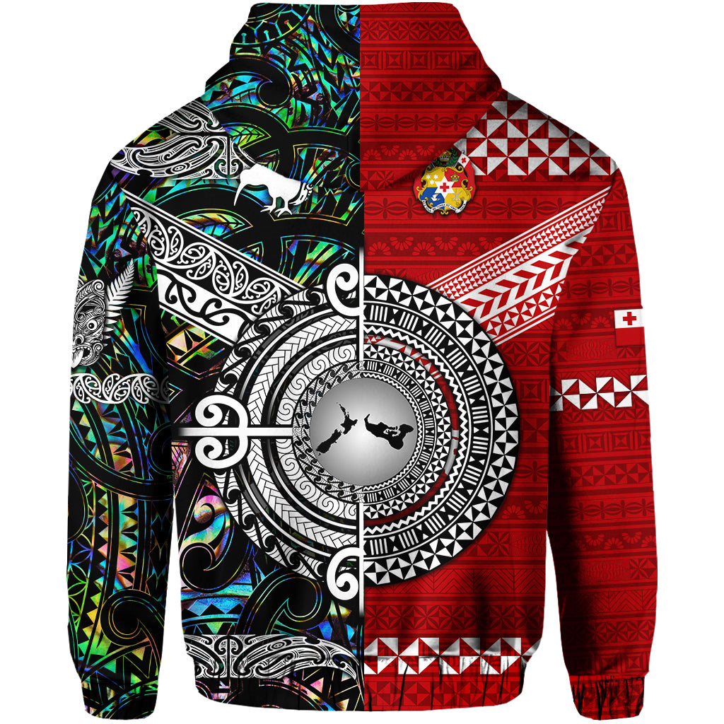 New Zealand Tonga Zip Hoodie Maori and Polynesian Together Paua Shell LT8 - Polynesian Pride