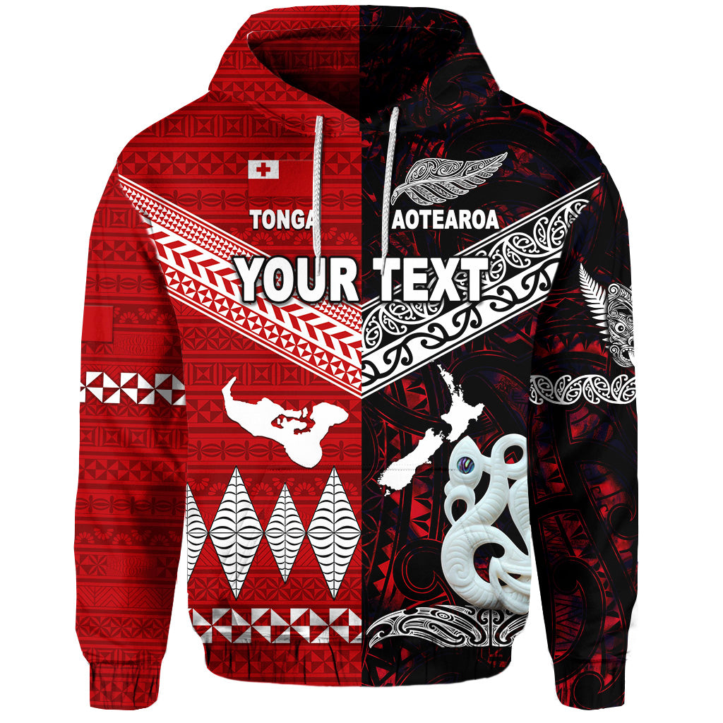 Custom New Zealand Tonga Hoodie Maori and Polynesian Together Red LT8 - Polynesian Pride
