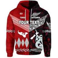 Custom New Zealand Tonga Hoodie Maori and Polynesian Together Red LT8 - Polynesian Pride