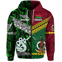 Custom Vanuatu New Zealand Zip Hoodie Together Green, Custom Text and Number LT8 - Polynesian Pride