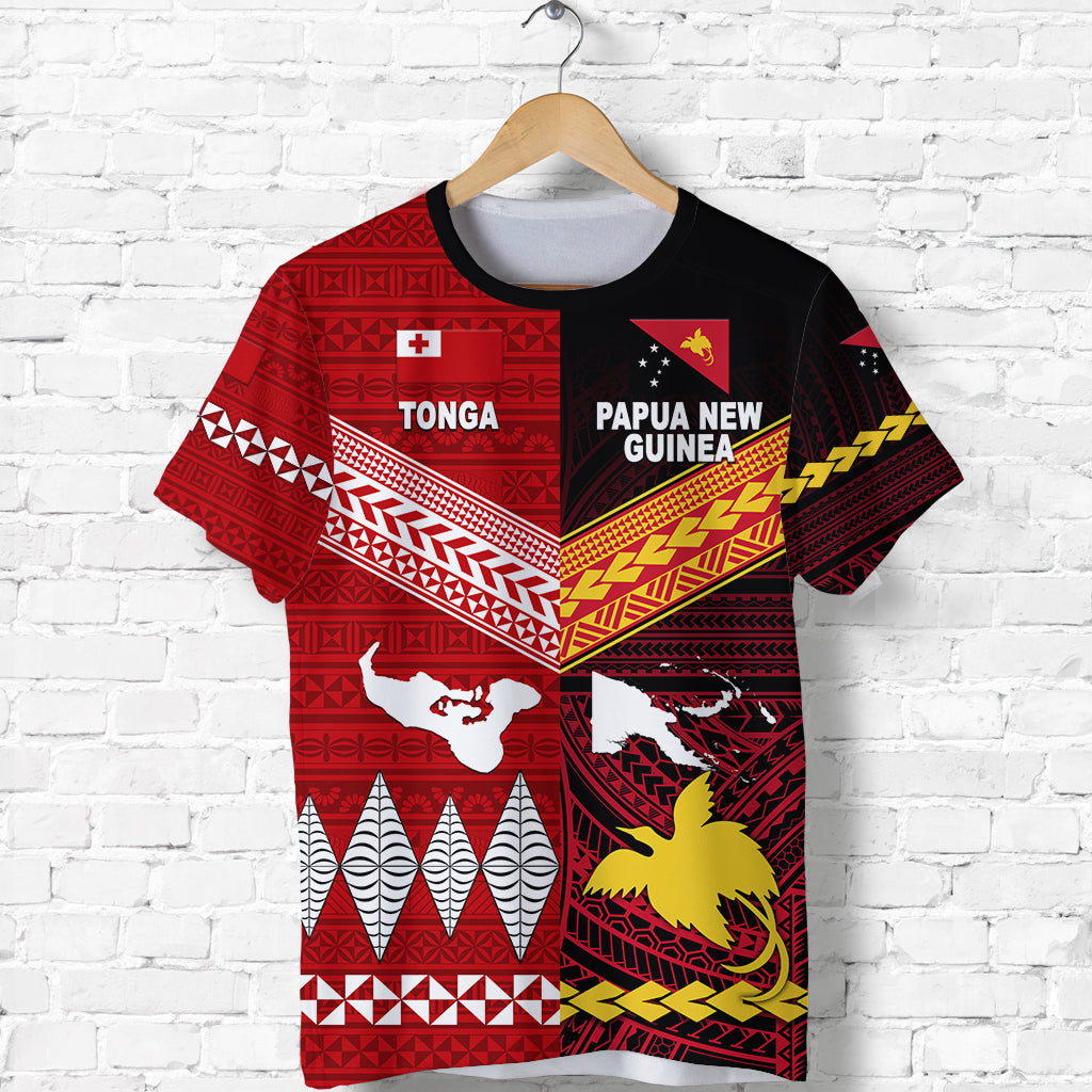 Papua New Guinea And Tonga T Shirt Polynesian Together Red LT8 - Polynesian Pride