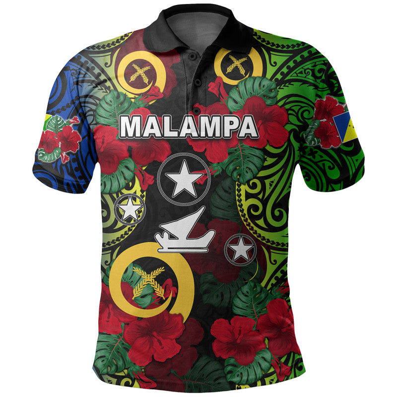 Vanuatu Malampa and Hibiscus Polo Shirt LT6 Black - Polynesian Pride