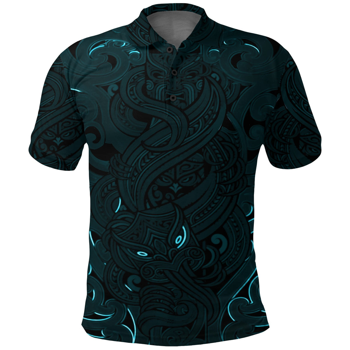 New Zealand Polo Shirt, Maori Gods Golf Shirt, Tumatauenga (God of War) Blue Unisex Black - Polynesian Pride