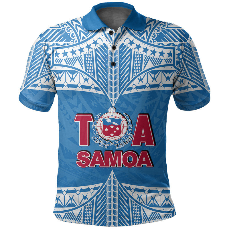 Custom and Number Toa Samoa Rugby Polo Shirt Blue Sky LT6 Blue - Polynesian Pride