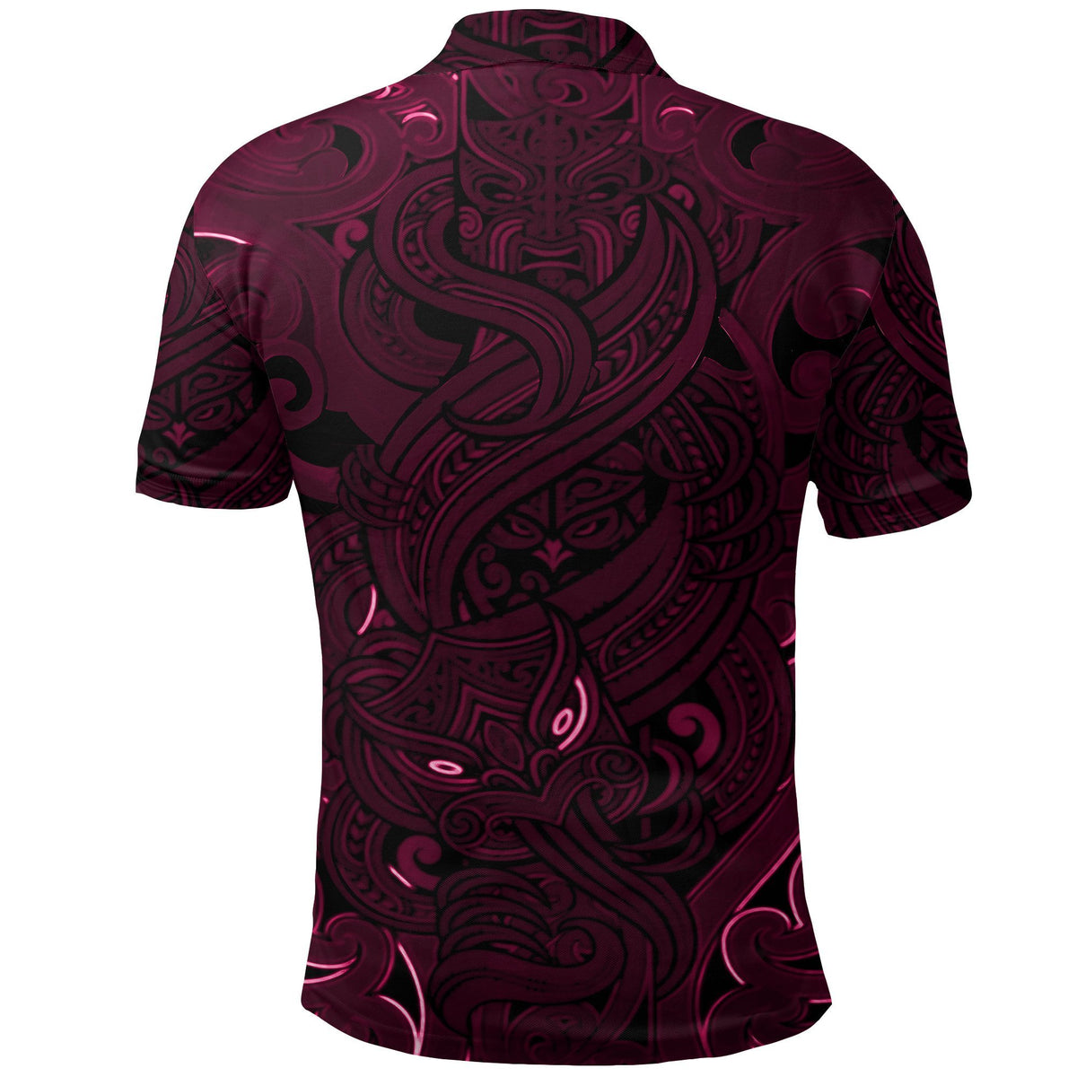 New Zealand Polo Shirt, Maori Gods Golf Shirt, Tumatauenga (God of War) Pink - Polynesian Pride