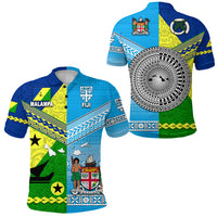 Vanuatu Malampa Province and Fiji Polo Shirt Together LT8 Blue - Polynesian Pride