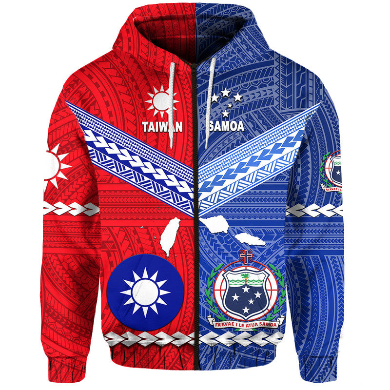 Taiwanese and Samoan Polynesian Hoodie Together LT8 Zip Hoodie - Polynesian Pride