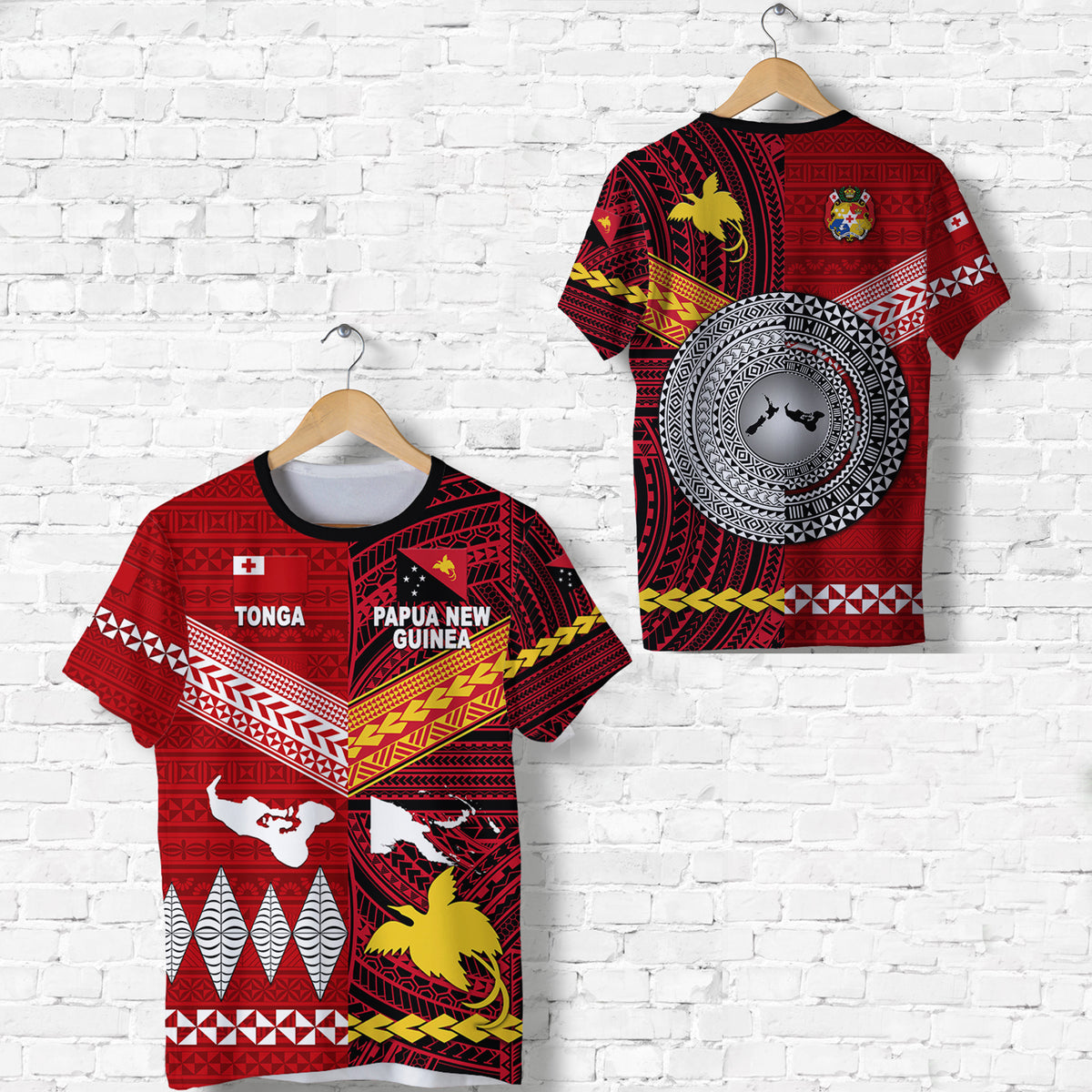 Papua New Guinea And Tonga T Shirt Polynesian Together Bright Red LT8 Unisex Red - Polynesian Pride