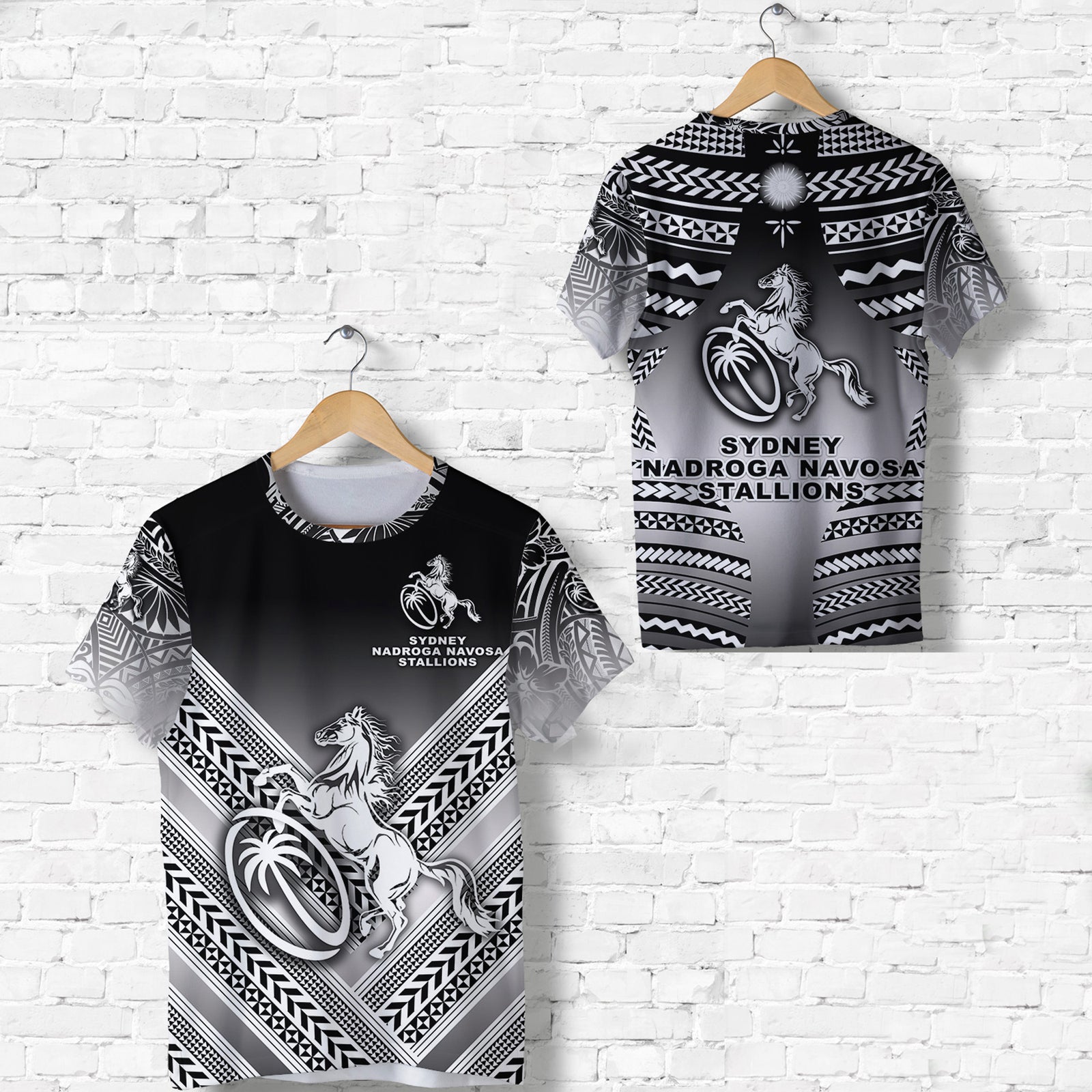 Fiji Rugby T Shirt Sydney Nadroga Navosa Stallions Creative Style Gradient Black LT8 Unisex Black - Polynesian Pride