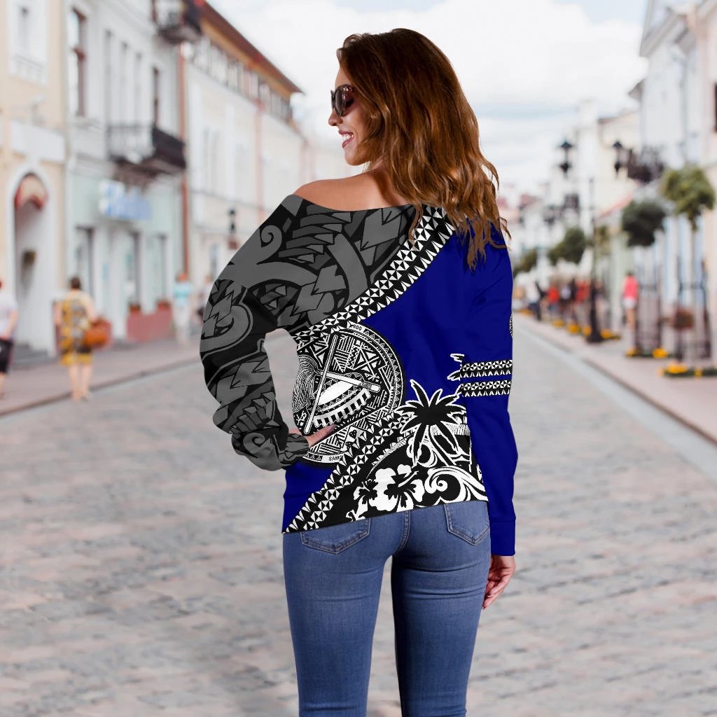 American Samoa Off Shoulder Sweater Fall In The Wave - Polynesian Pride